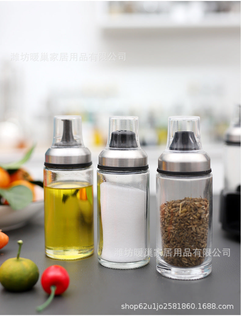 厨房调料罐油瓶组合家用油壶盐罐套装撒料瓶调料盒旋转玻璃调味瓶