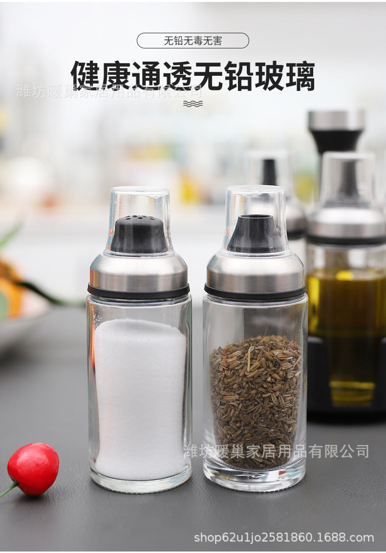 厨房调料罐油瓶组合家用油壶盐罐套装撒料瓶调料盒旋转玻璃调味瓶