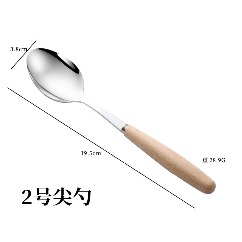 日式木柄不锈钢刀叉勺子西餐牛排刀实木不锈钢餐具汤勺水果甜品叉