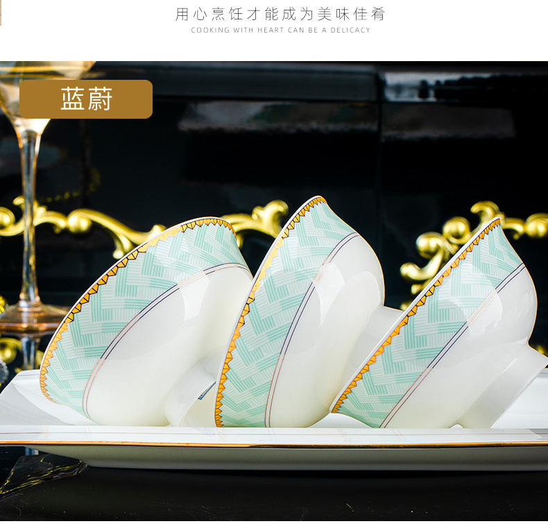 景德镇陶瓷碗家用防烫高脚碗米饭碗面碗简约轻奢骨瓷碗套装礼品
