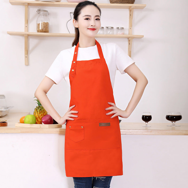 夏季帆布围裙批发家用厨房广告服务员围腰防水防油素色工作服围裙