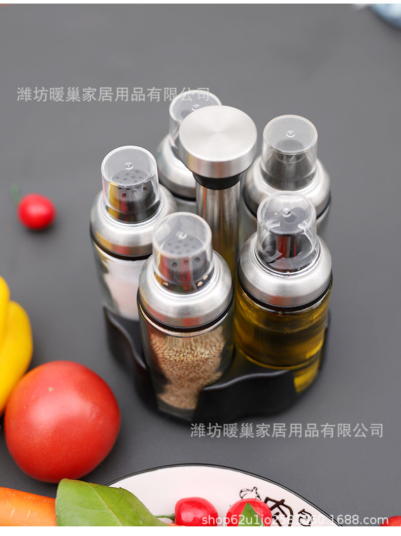 厨房调料罐油瓶组合家用油壶盐罐套装撒料瓶调料盒旋转玻璃调味瓶