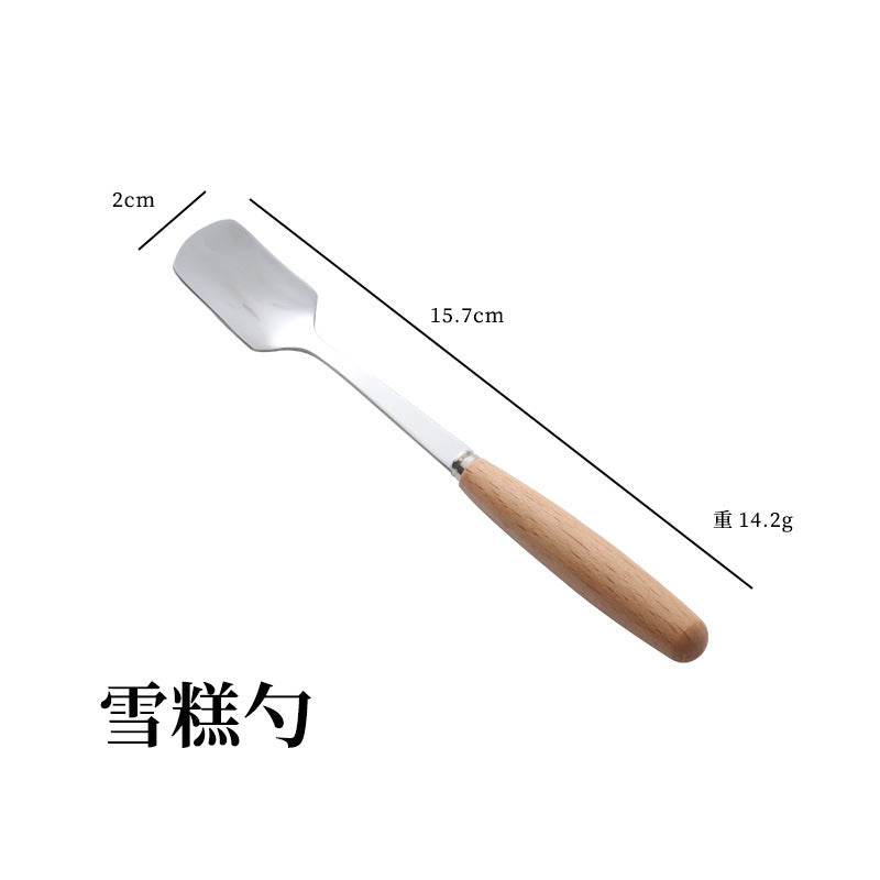 日式木柄不锈钢刀叉勺子西餐牛排刀实木不锈钢餐具汤勺水果甜品叉