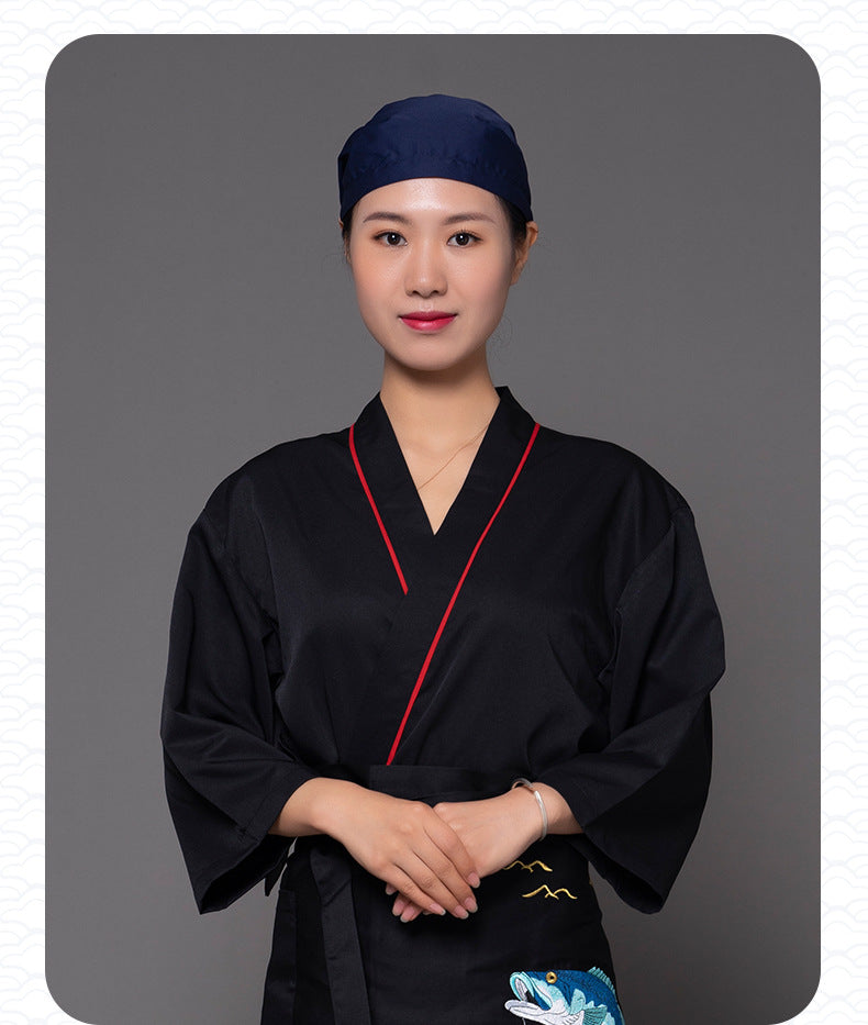 日料店厨师中袖工作服装日本料理寿司居酒屋厨房服务员寿司服logo