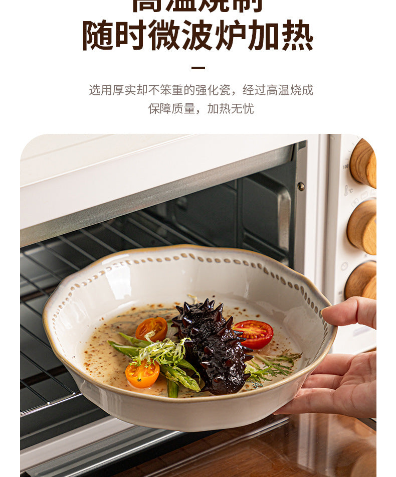复古法式玫瑰釉下彩碗碟套装家用高颜值陶瓷碗乔迁盘子陶瓷餐具