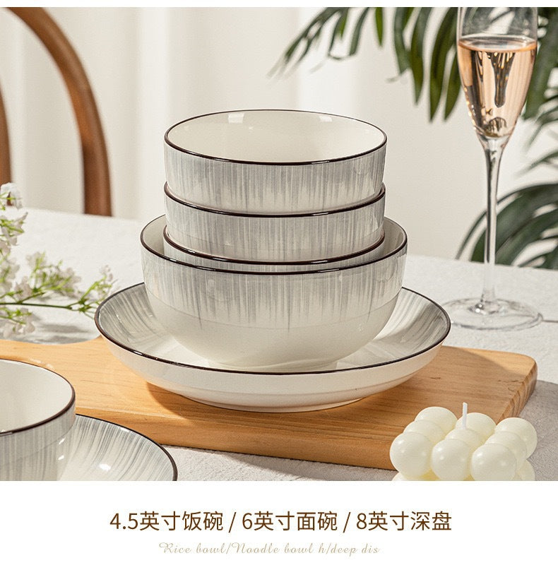 景德镇陶瓷碗家用碗盘汤碗陶瓷餐具套装高颜值饭碗盘子组合简约