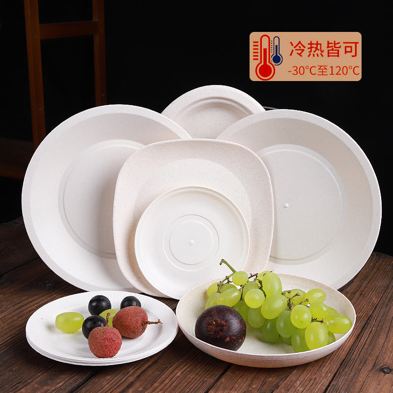 稻壳一次性盘子硬质耐高温塑料餐盘烧烤火锅圆形碟子方盘工厂批发