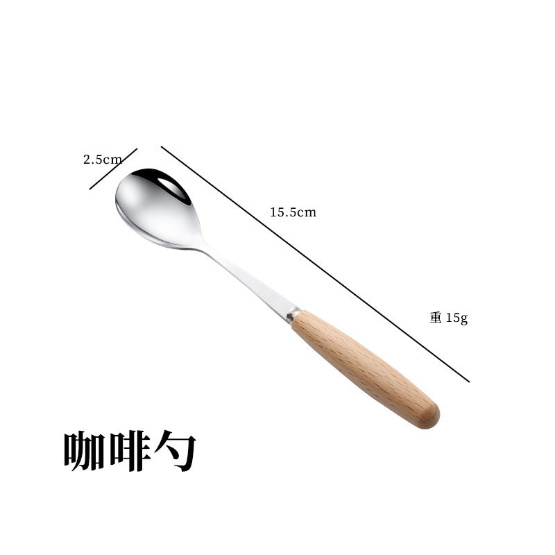日式木柄不锈钢刀叉勺子西餐牛排刀实木不锈钢餐具汤勺水果甜品叉