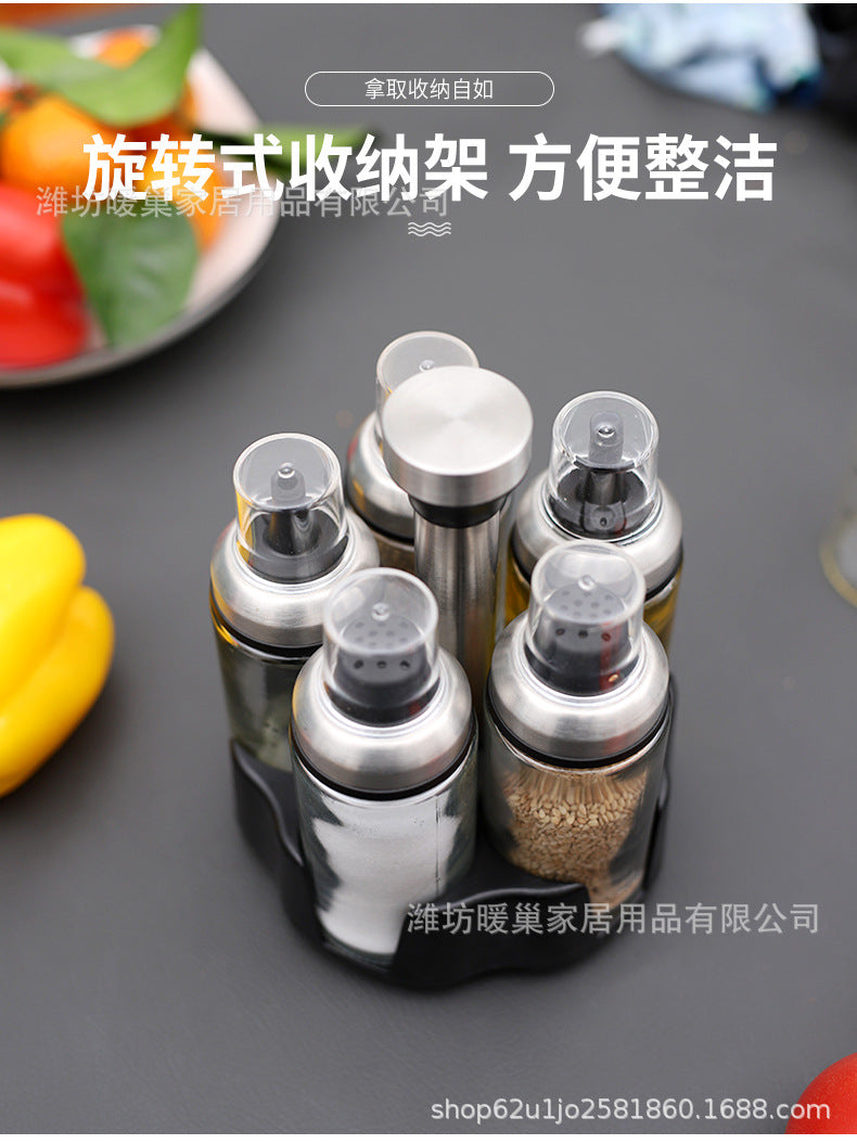 厨房调料罐油瓶组合家用油壶盐罐套装撒料瓶调料盒旋转玻璃调味瓶