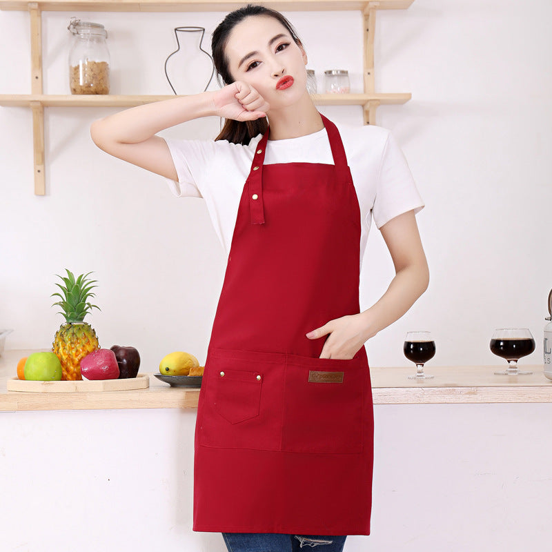夏季帆布围裙批发家用厨房广告服务员围腰防水防油素色工作服围裙