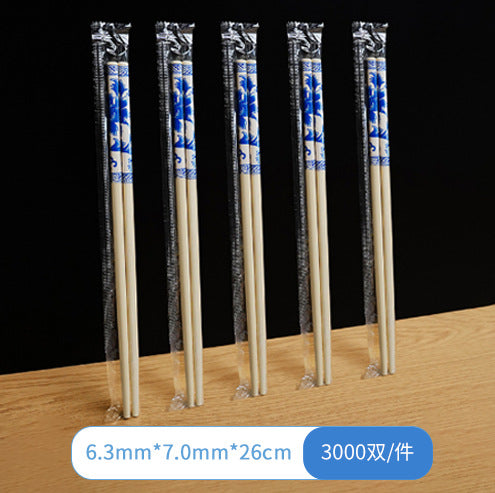 批发青花瓷印花竹筷一次性筷子商用独立包装卫生方便家用套花筷