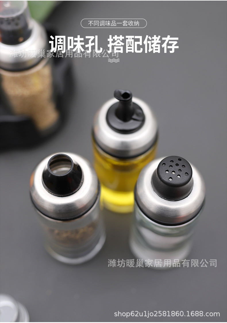 厨房调料罐油瓶组合家用油壶盐罐套装撒料瓶调料盒旋转玻璃调味瓶