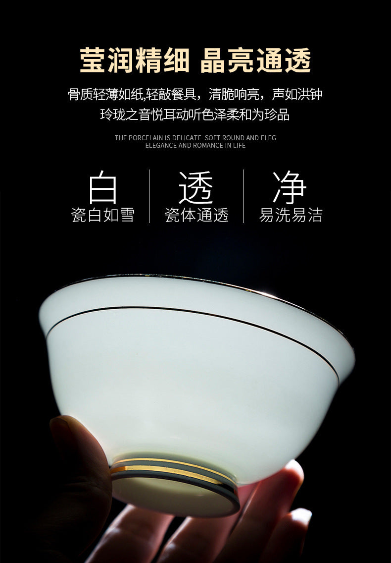 景德镇陶瓷碗家用防烫高脚碗米饭碗面碗简约轻奢骨瓷碗套装礼品