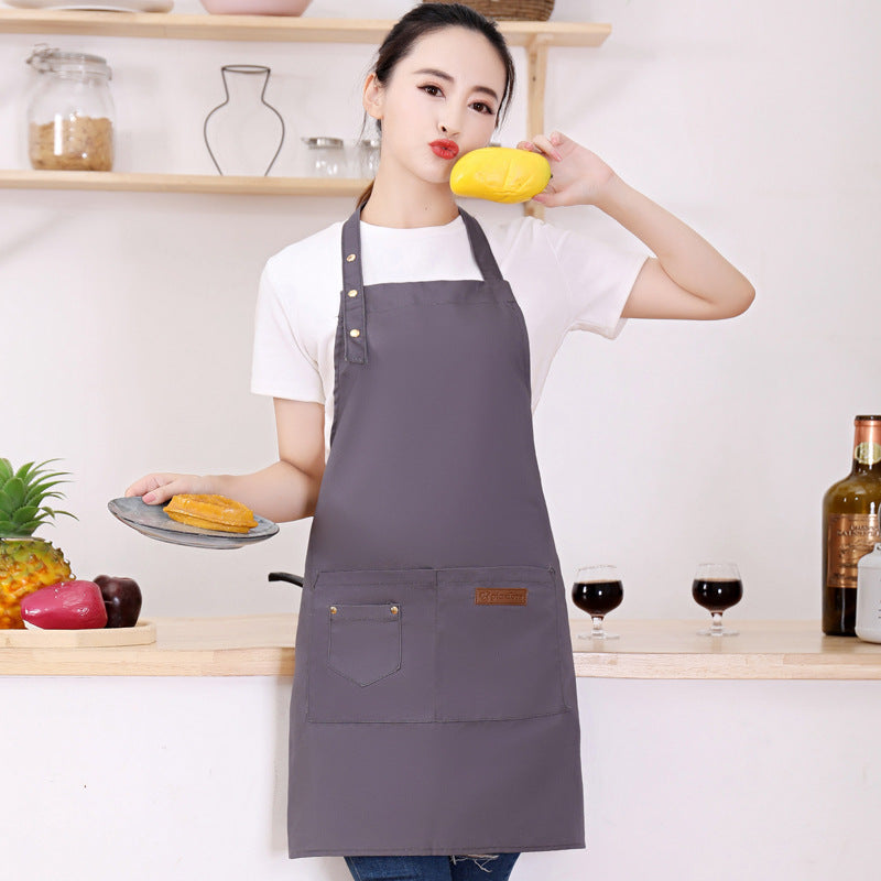 夏季帆布围裙批发家用厨房广告服务员围腰防水防油素色工作服围裙