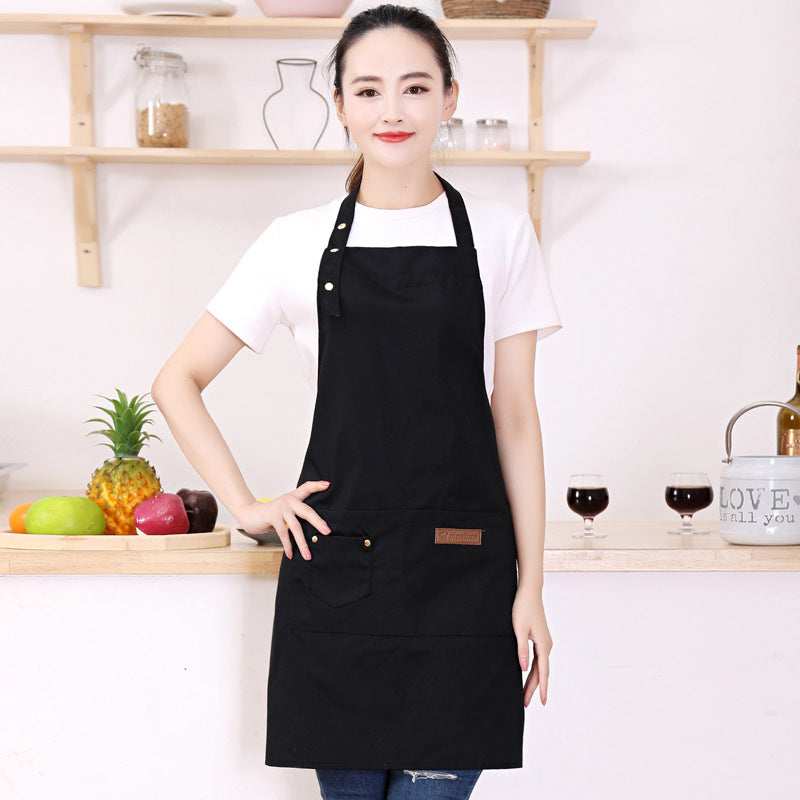 夏季帆布围裙批发家用厨房广告服务员围腰防水防油素色工作服围裙