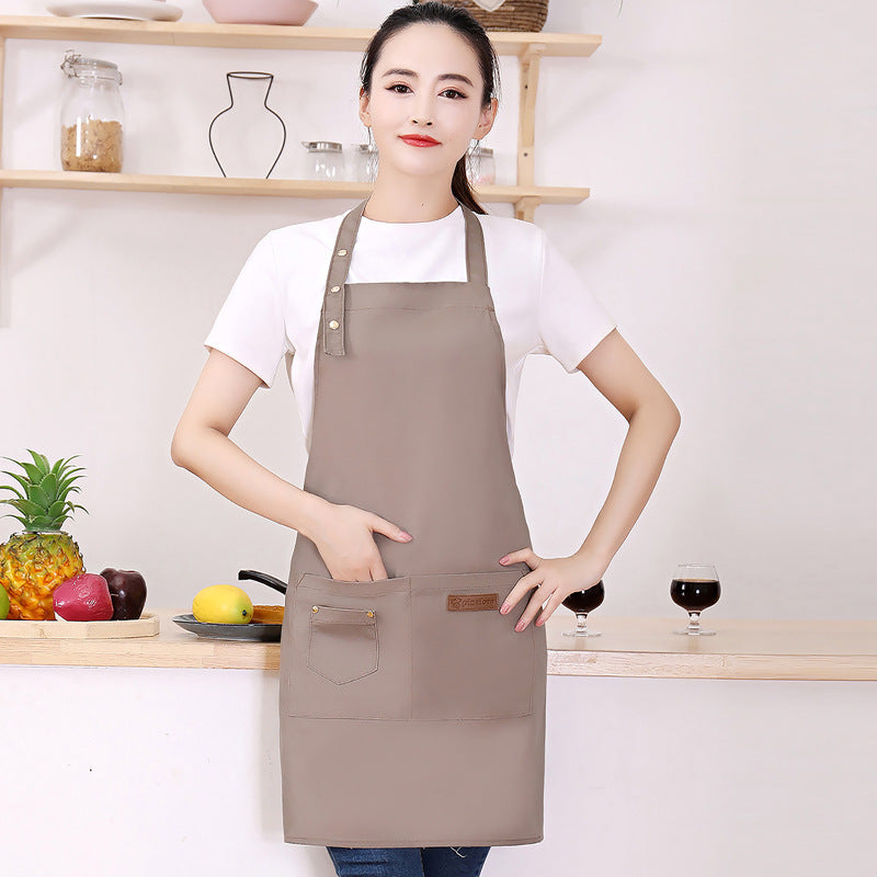 夏季帆布围裙批发家用厨房广告服务员围腰防水防油素色工作服围裙