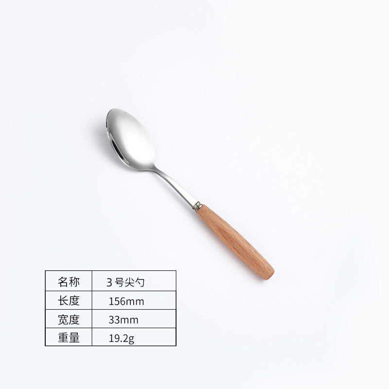 日式木柄不锈钢刀叉勺子西餐牛排刀实木不锈钢餐具汤勺水果甜品叉