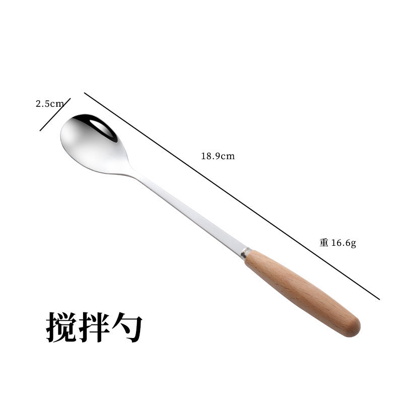 日式木柄不锈钢刀叉勺子西餐牛排刀实木不锈钢餐具汤勺水果甜品叉