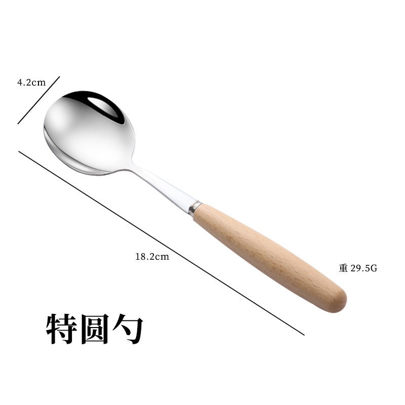 日式木柄不锈钢刀叉勺子西餐牛排刀实木不锈钢餐具汤勺水果甜品叉