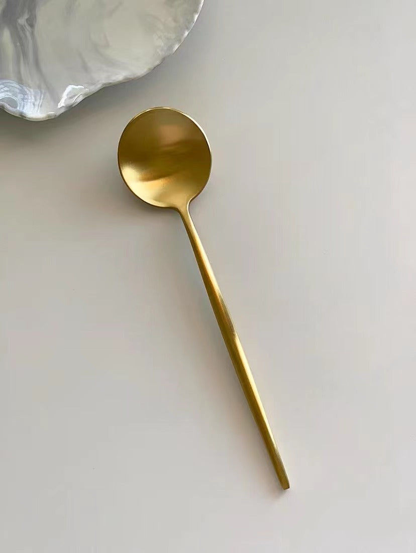 厚葡萄牙ins轻奢哑光拉丝304不锈钢餐具刀子叉勺子筷子套装酒店