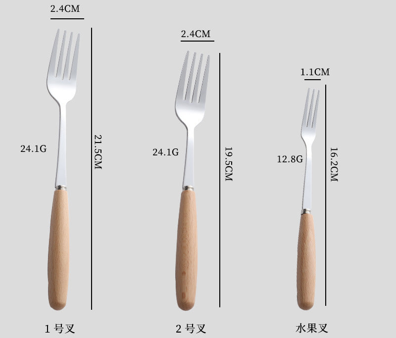 日式木柄不锈钢刀叉勺子西餐牛排刀实木不锈钢餐具汤勺水果甜品叉