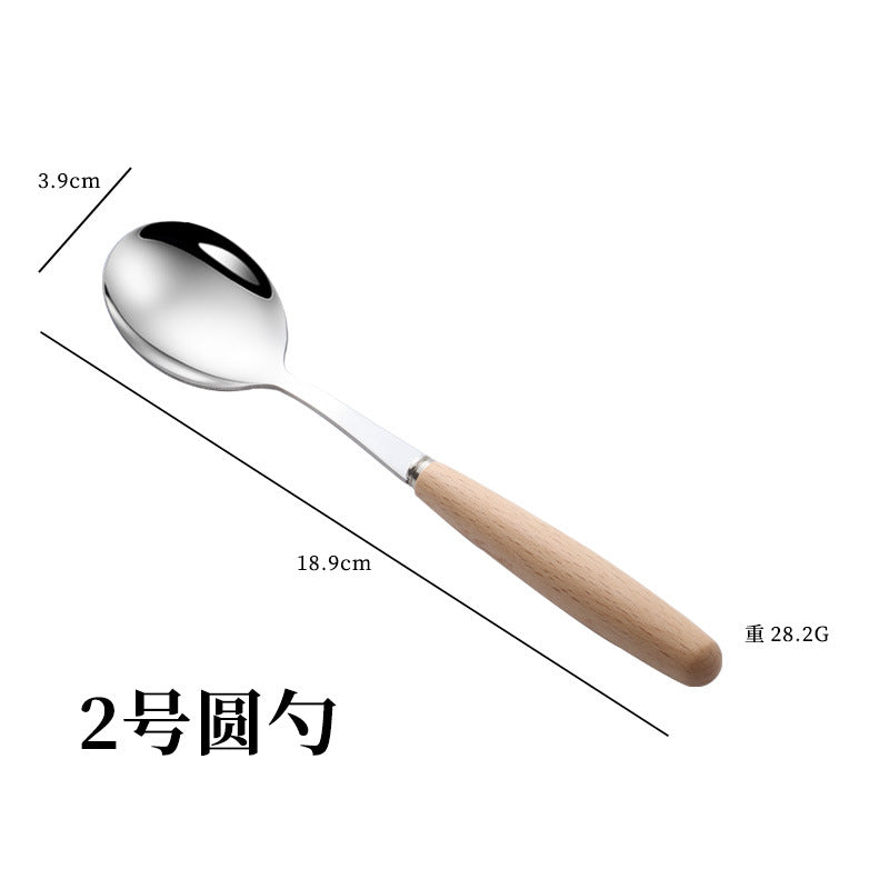 日式木柄不锈钢刀叉勺子西餐牛排刀实木不锈钢餐具汤勺水果甜品叉