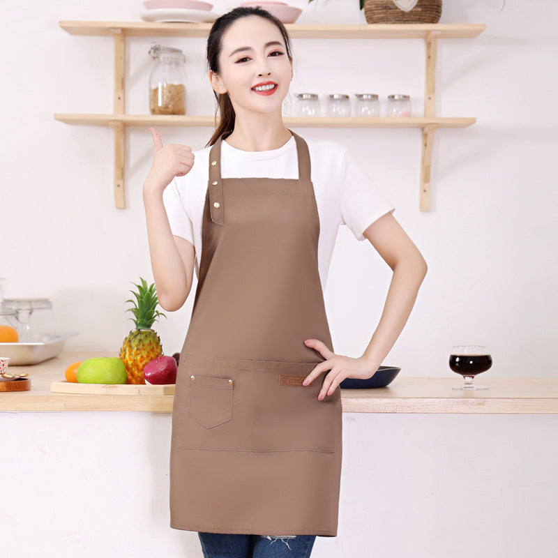 夏季帆布围裙批发家用厨房广告服务员围腰防水防油素色工作服围裙