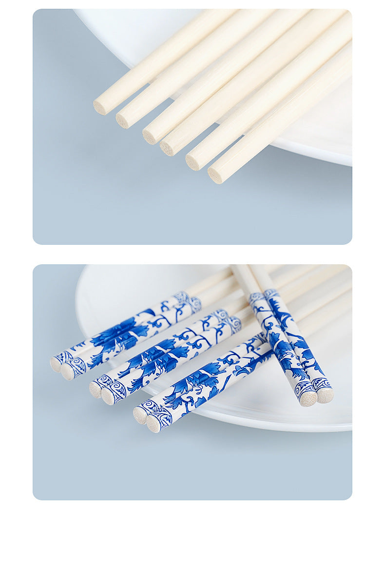 批发青花瓷印花竹筷一次性筷子商用独立包装卫生方便家用套花筷