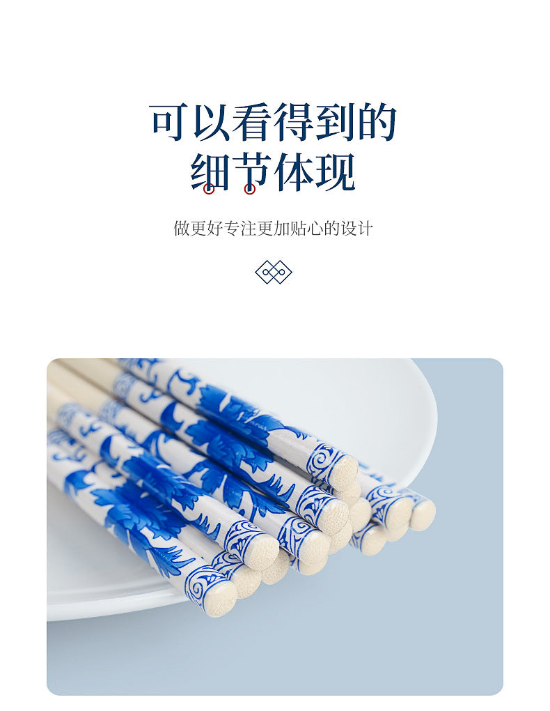 批发青花瓷印花竹筷一次性筷子商用独立包装卫生方便家用套花筷