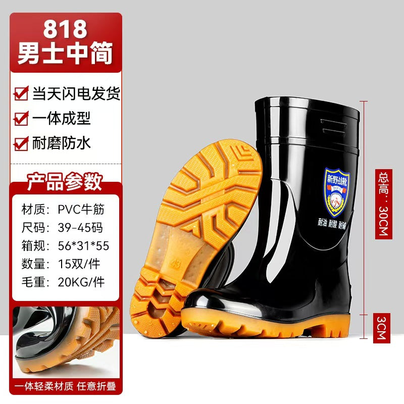 雨鞋男士款pvc防滑防水鞋男黑色加厚耐磨劳保工地胶鞋雨靴批发