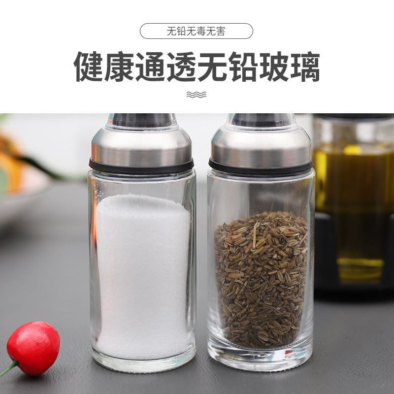 厨房调料罐油瓶组合家用油壶盐罐套装撒料瓶调料盒旋转玻璃调味瓶