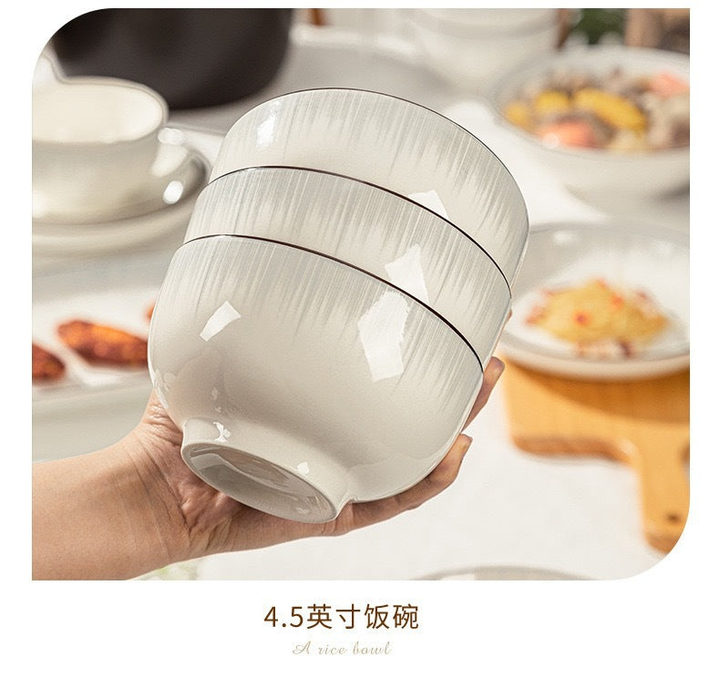 景德镇陶瓷碗家用碗盘汤碗陶瓷餐具套装高颜值饭碗盘子组合简约