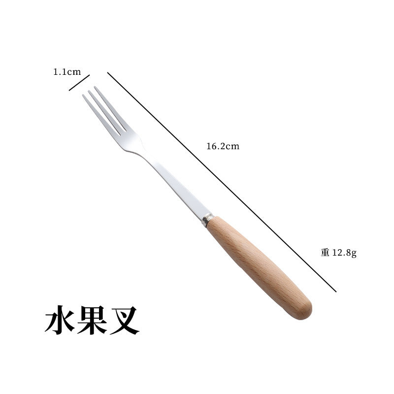 日式木柄不锈钢刀叉勺子西餐牛排刀实木不锈钢餐具汤勺水果甜品叉