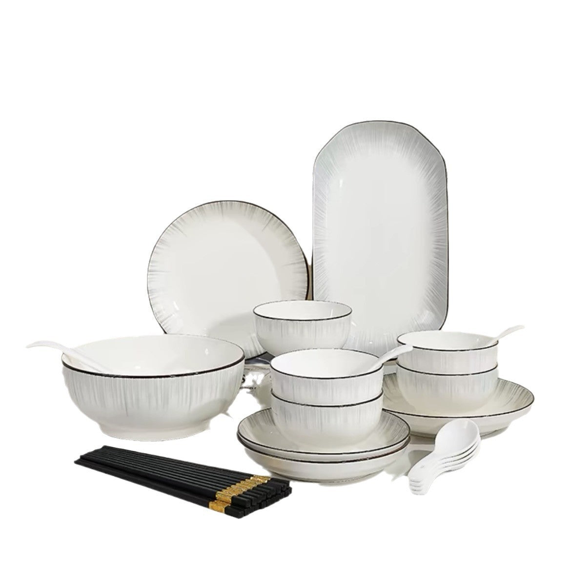 景德镇陶瓷碗家用碗盘汤碗陶瓷餐具套装高颜值饭碗盘子组合简约